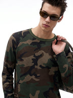 Street‑Style Waffle Knit Camo Long‑Sleeve T‑Shirt