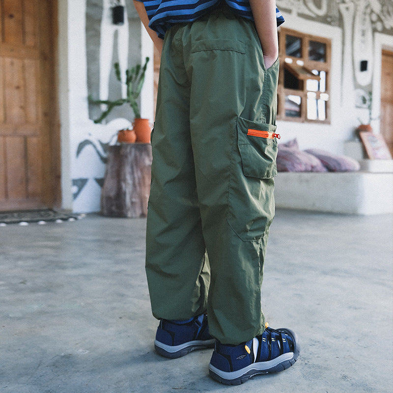 Boys Mountain Style Color Contrast Zipper Quick Dry Long Pants