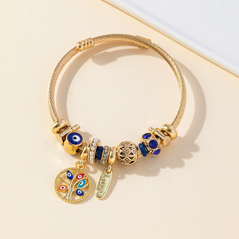 DIY Beaded Evil Eye Tree of Life Pendant Bracelet