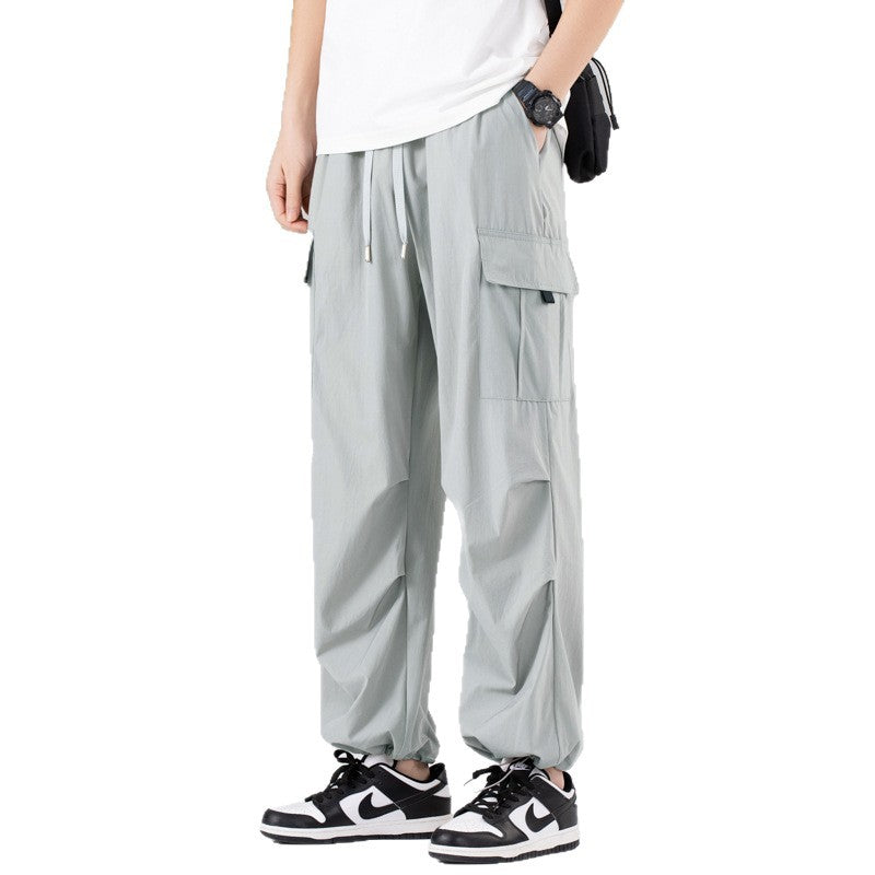 Unisex UPF50+ Ice‑Silk Wide Leg Cargo Pants, Water‑Repellent Quick‑Dry Drapy Summer Paratrooper Trousers