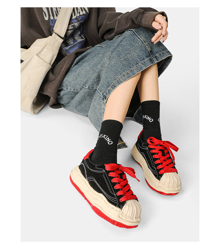 Tiger head dissolving design, shell head platform casual board shoes, couple trendy shoes