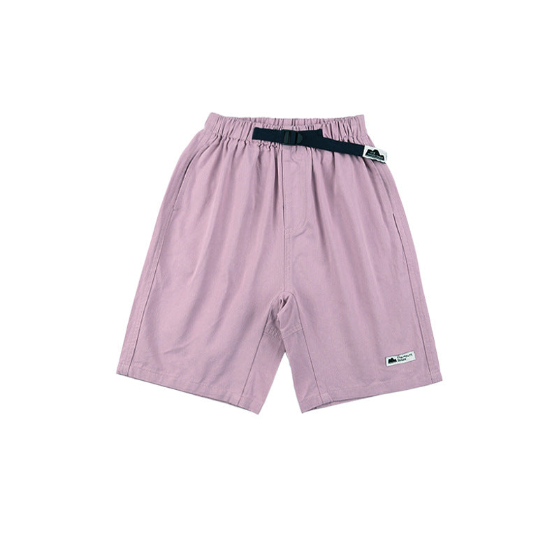 Mountain-Style Solid Color Cargo Shorts with Belt