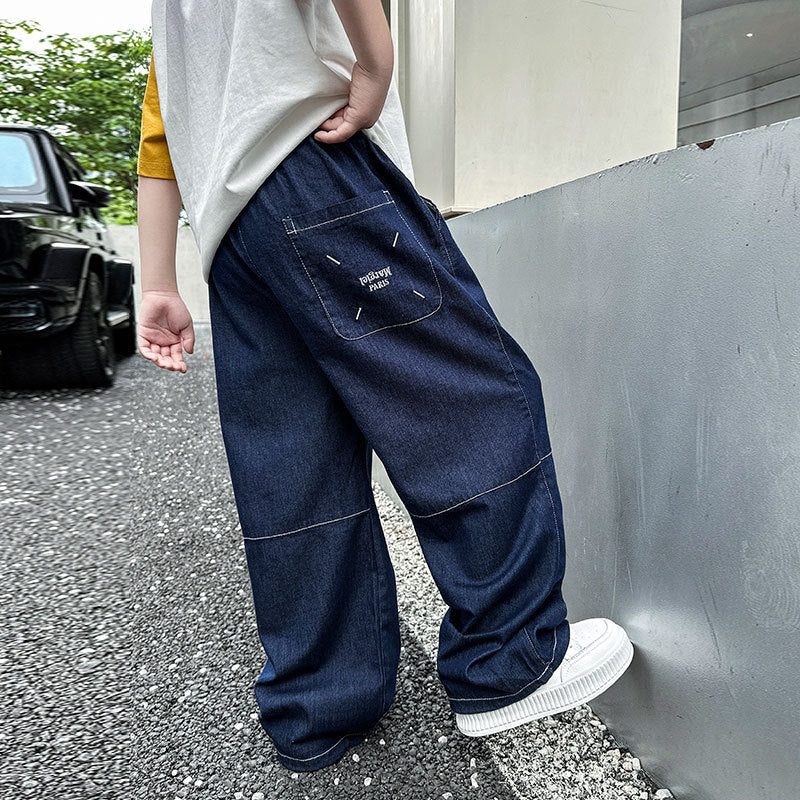 Kids Soft Tencel Denim Pants Elastic Anti Bug Boys Summer Trousers