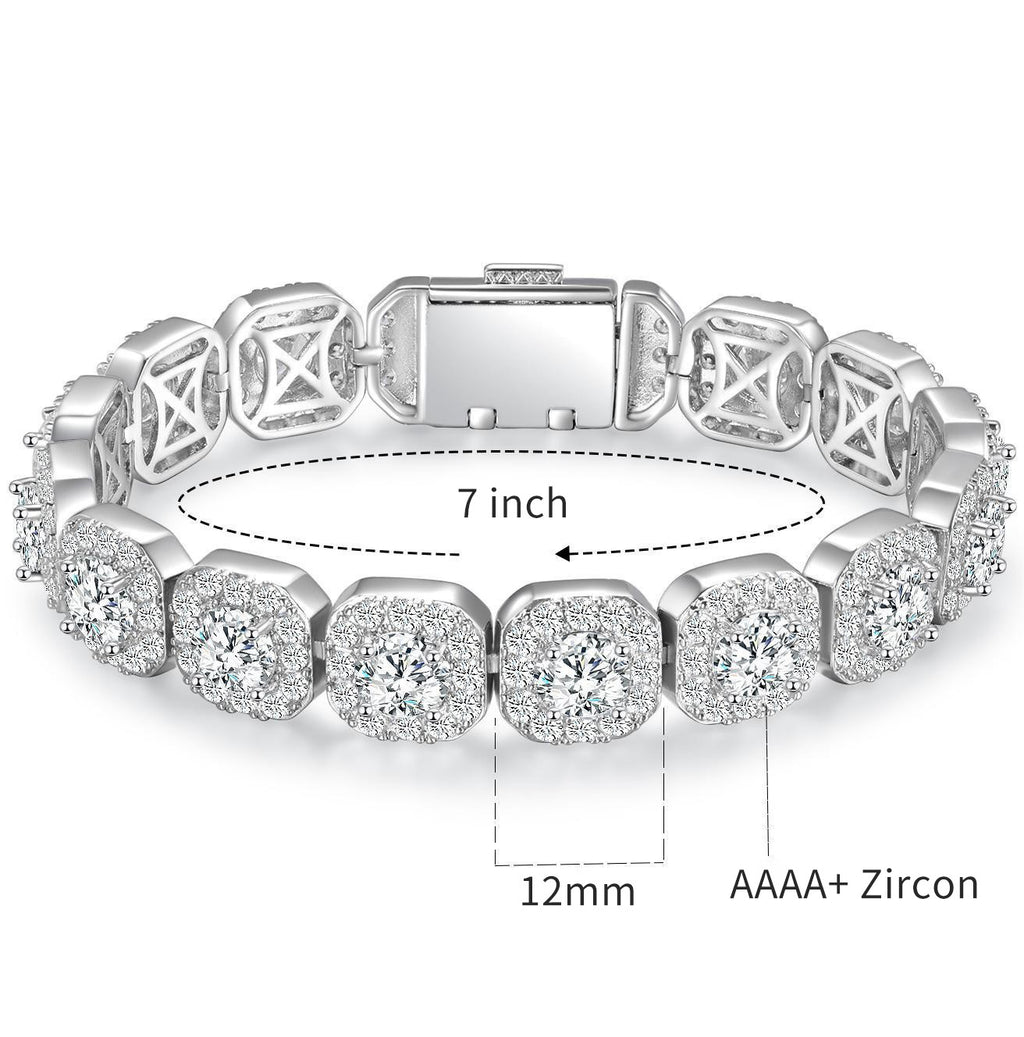 Cuban Bracelet 12mm Wide Rock Sugar Chain Zircon Tennis Bracelet Flip
