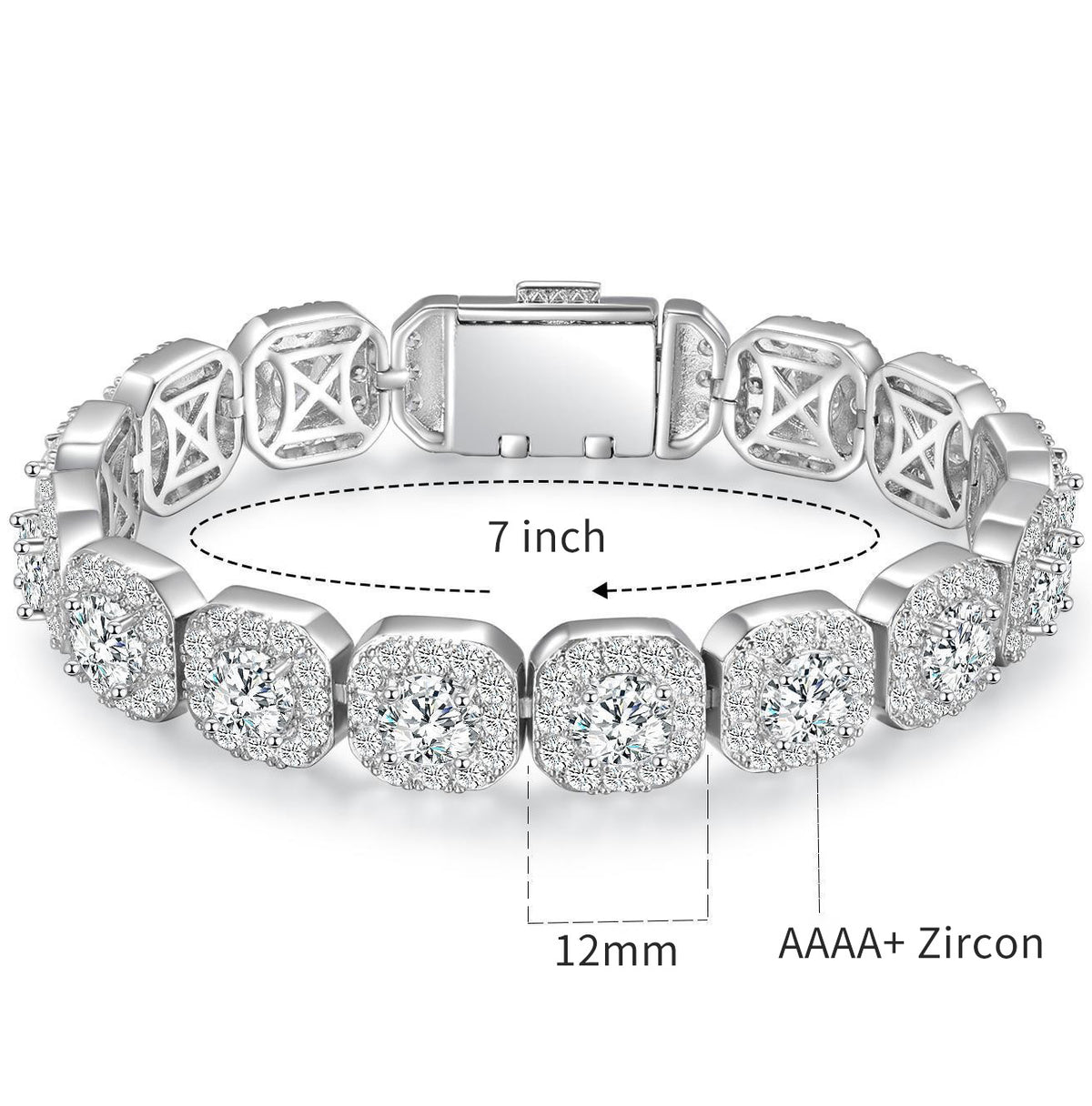 Cuban Bracelet 12mm Wide Rock Sugar Chain Zircon Tennis Bracelet Flip