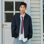 Double-sided retro plaid Harrington tooling jacket men's autumn trendy brand casual stand-up collar loose sports jacket