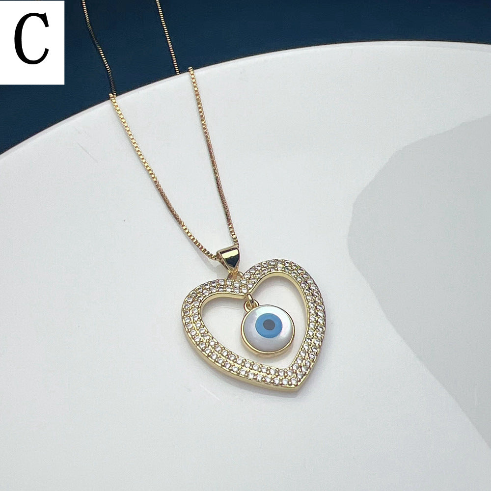 Evil Eye Necklace with Shell and Zircon Pendant