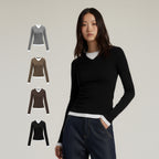 Women's Two-piece look V-neck contrast color top