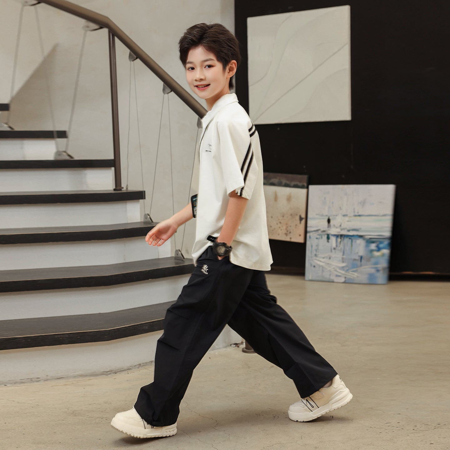 Summer Kids Striped Trim Polo Tee