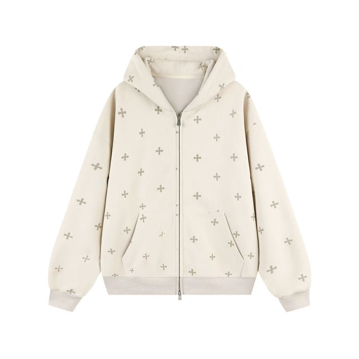 Women Oversized Hoodie, Allover Cross Print Hooded Sweatshirt