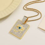 Street hip-hop square brand evil eye pendant necklace