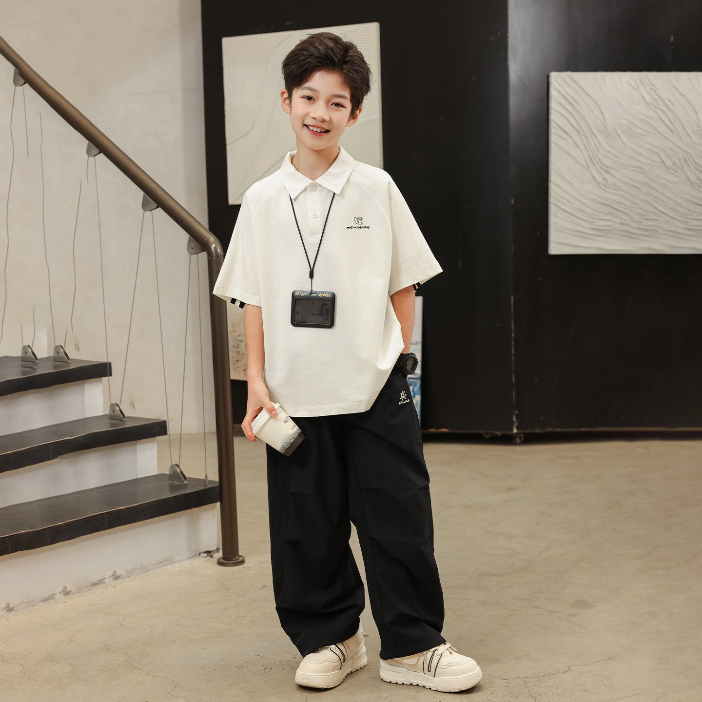 Summer Kids Striped Trim Polo Tee