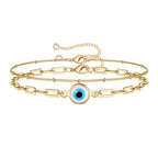 Blue Demon Eye Bracelet Stainless Steel Paperclip Chain