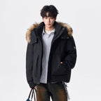 Raccoon Fur Collar Workwear Down Jacket - Unisex Couples' Winter New Stylish Warm Windproof