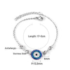 Mixed-color diamond-encrusted evil eye bracelet, stainless steel jewelry