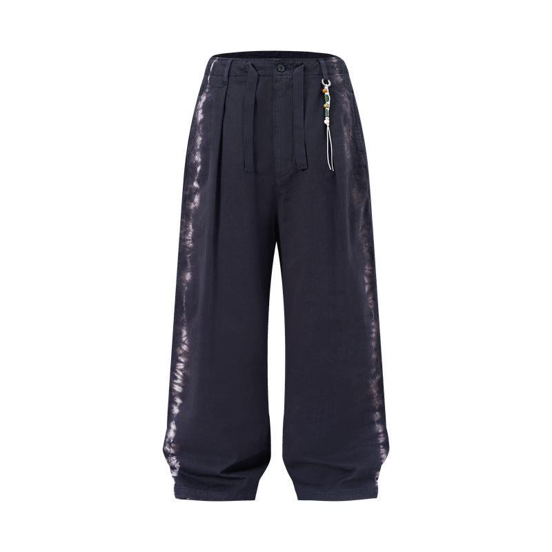 Street-style vintage-look tie-dye straight-leg cargo pants