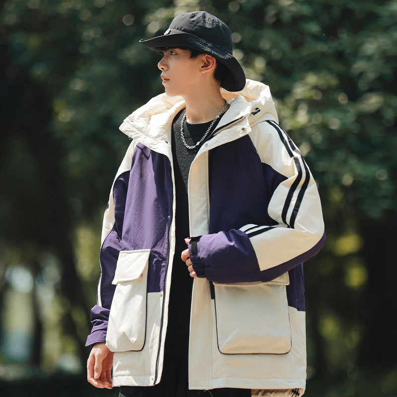 2025 winter new models, couple short down jackets, men's hooded thickened warm trendy jackets