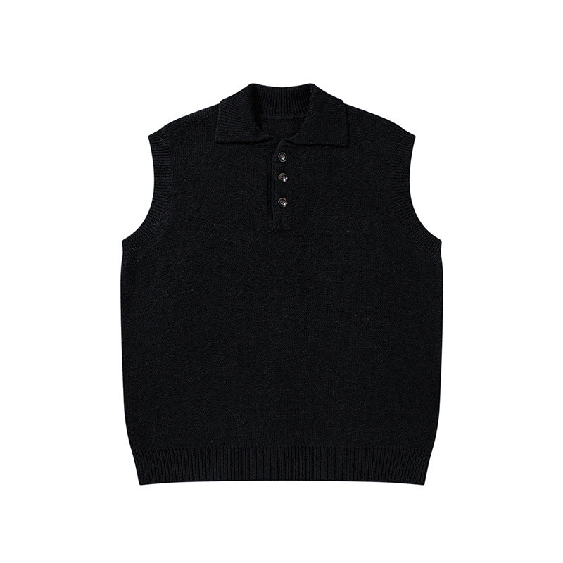 Sleeveless Collared Wool Knit Vest
