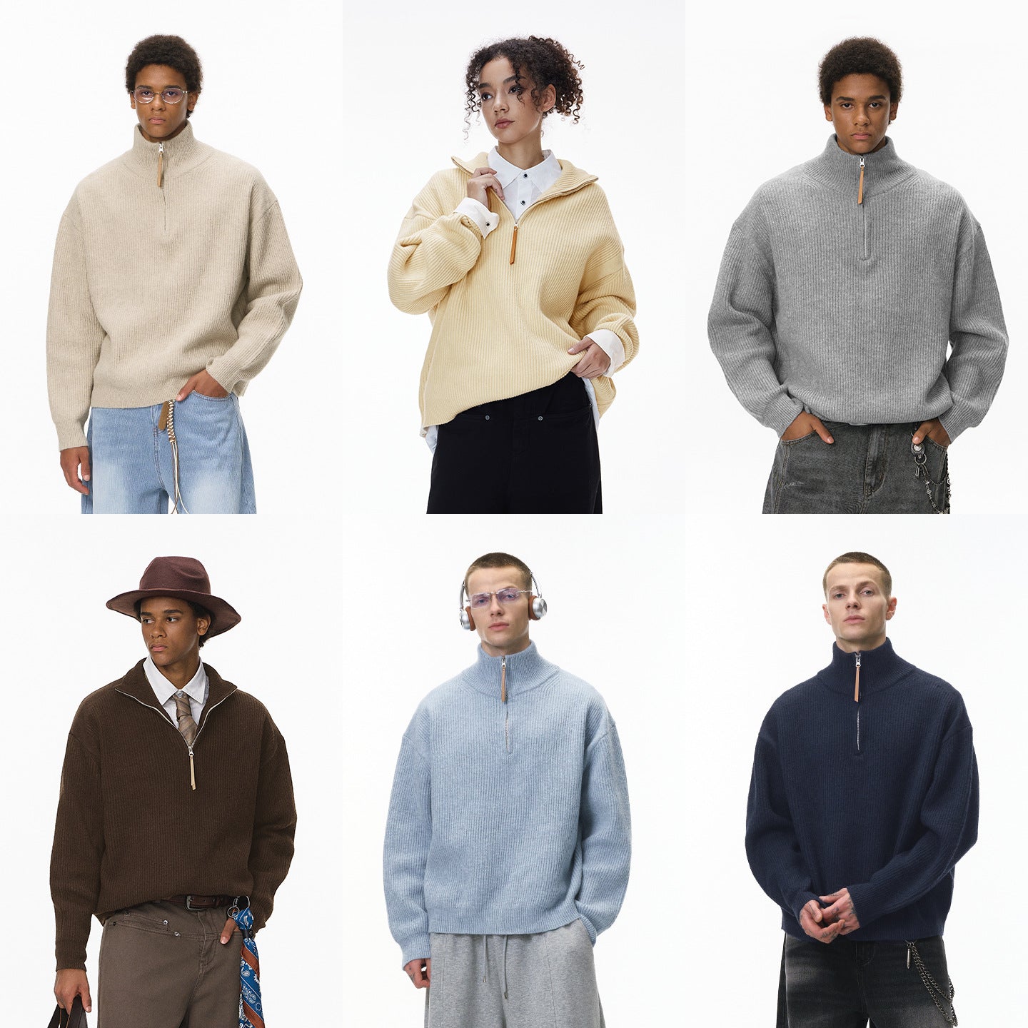 Lazy and relaxed! Jiezhan semi-zipper turtleneck sweater 2025 winter old money style retro street men's clothing