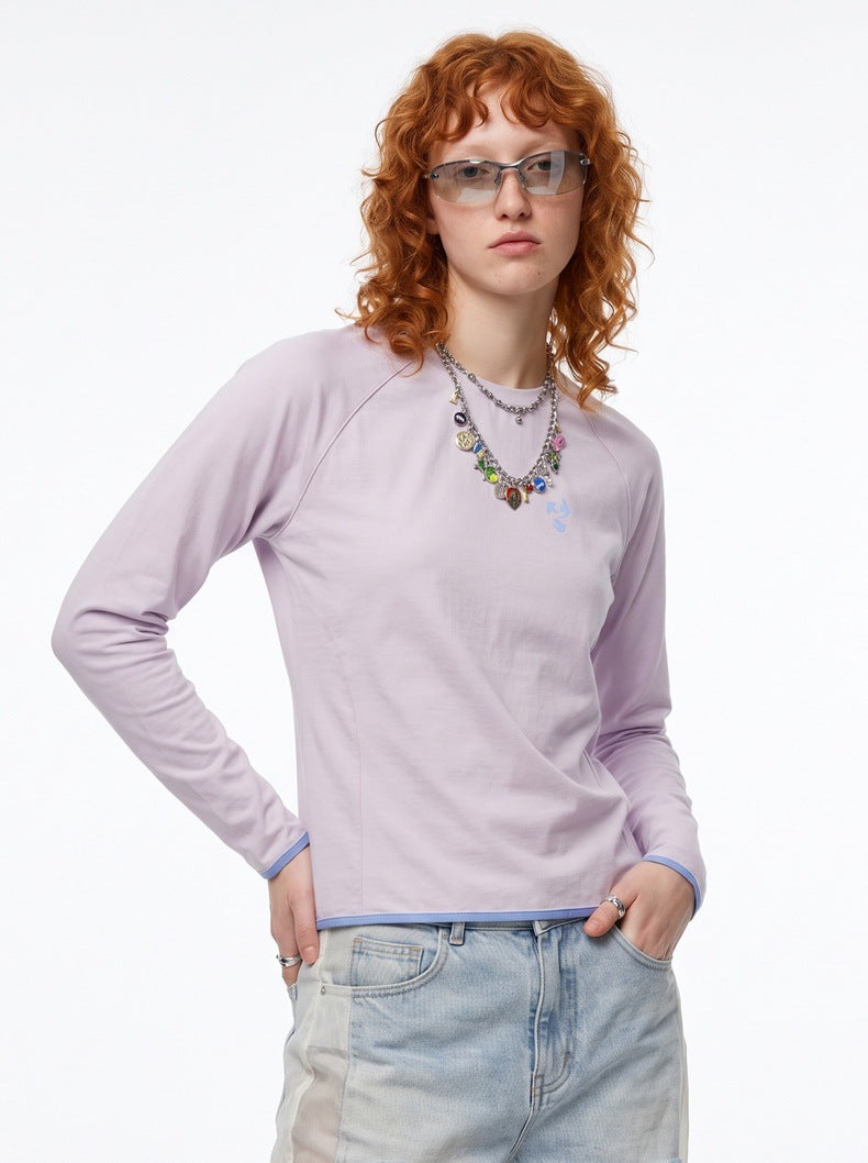Women's printed T-shirt, contrasting edge strips