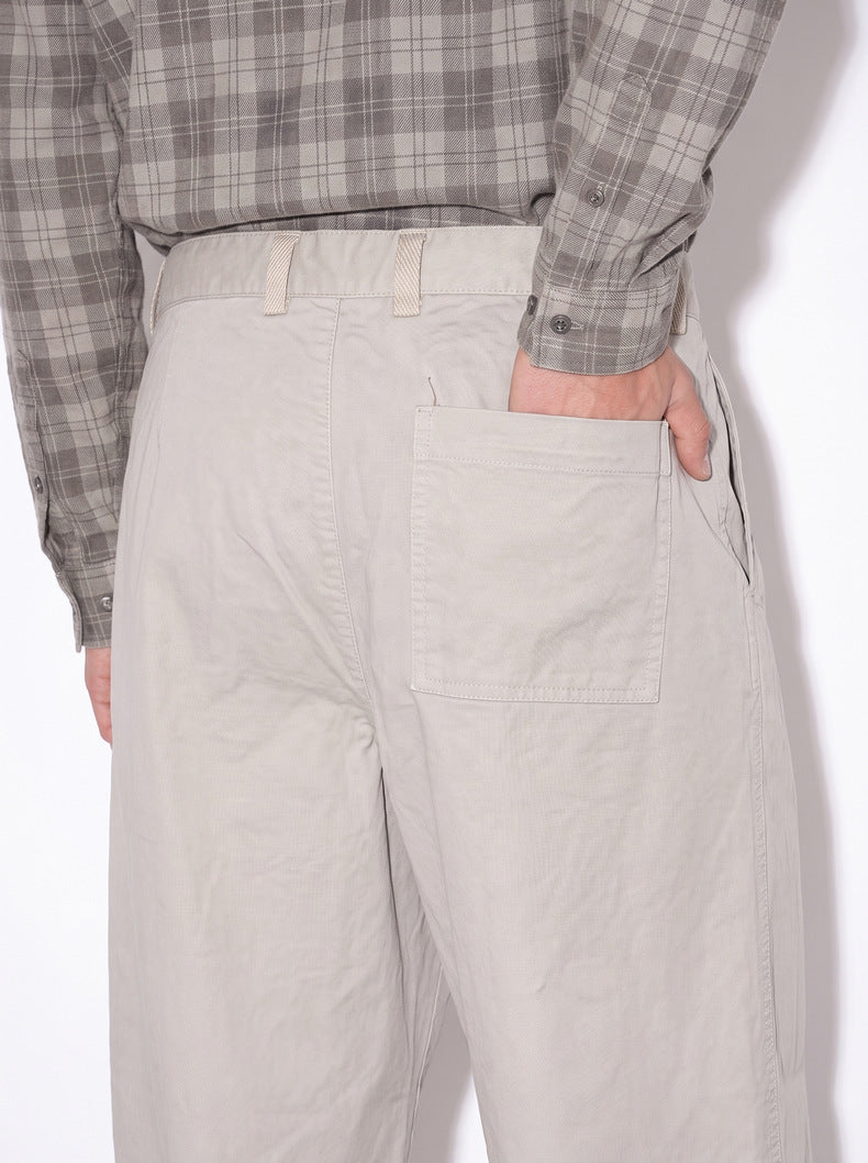 Washed Cotton Casual Straight-Leg Trousers