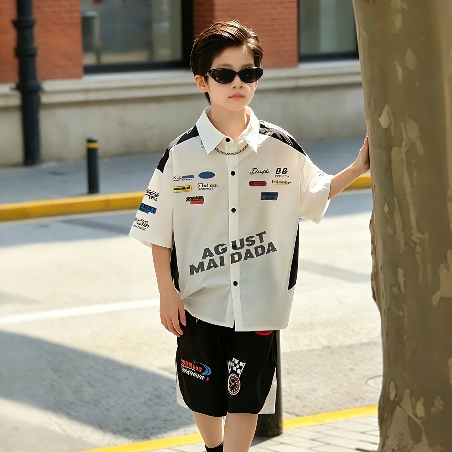 Boys' Lightweight Pure Cotton Racing-Style Shirt