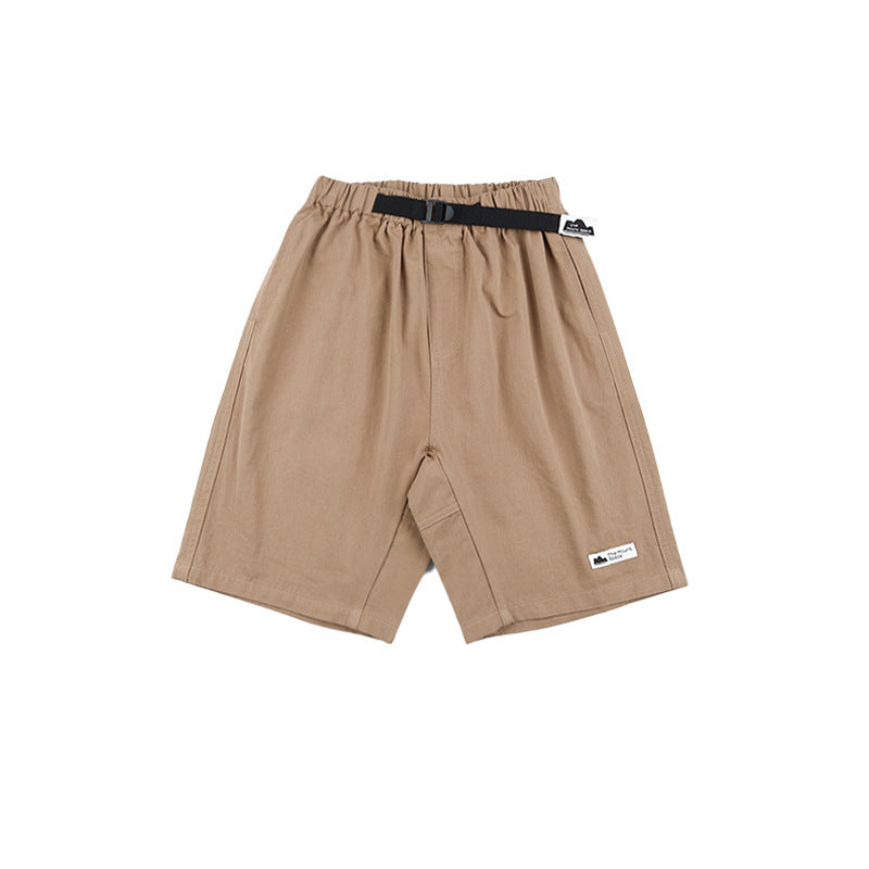 Mountain-Style Solid Color Cargo Shorts with Belt