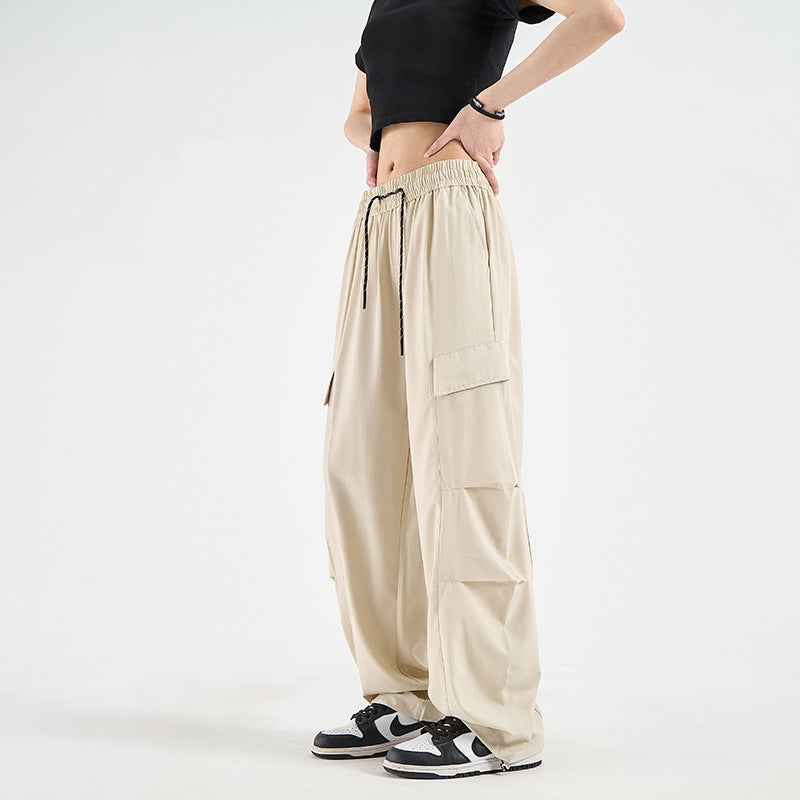 Women Adjustable Cuff Quick Dry Paratrooper Cargo Pants, Outdoor Wide Leg Hiking Trousers