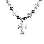 Chrome Hearts-style black bead and cross titanium steel necklace