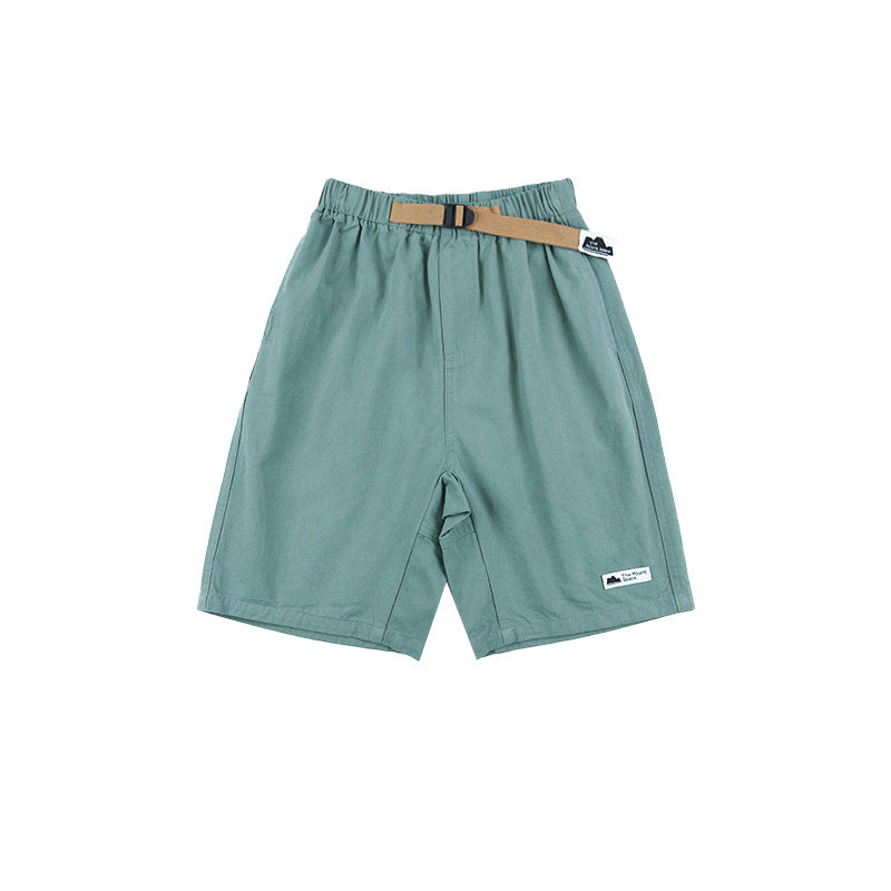 Mountain-Style Solid Color Cargo Shorts with Belt