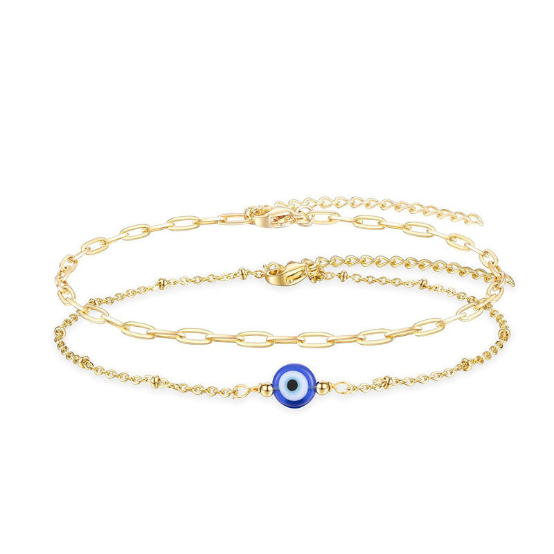 Blue Demon Eye Bracelet Stainless Steel Paperclip Chain