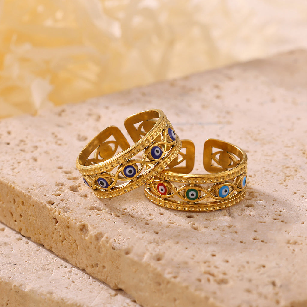Colorful Enamel "Evil Eye" Stainless Steel Ring