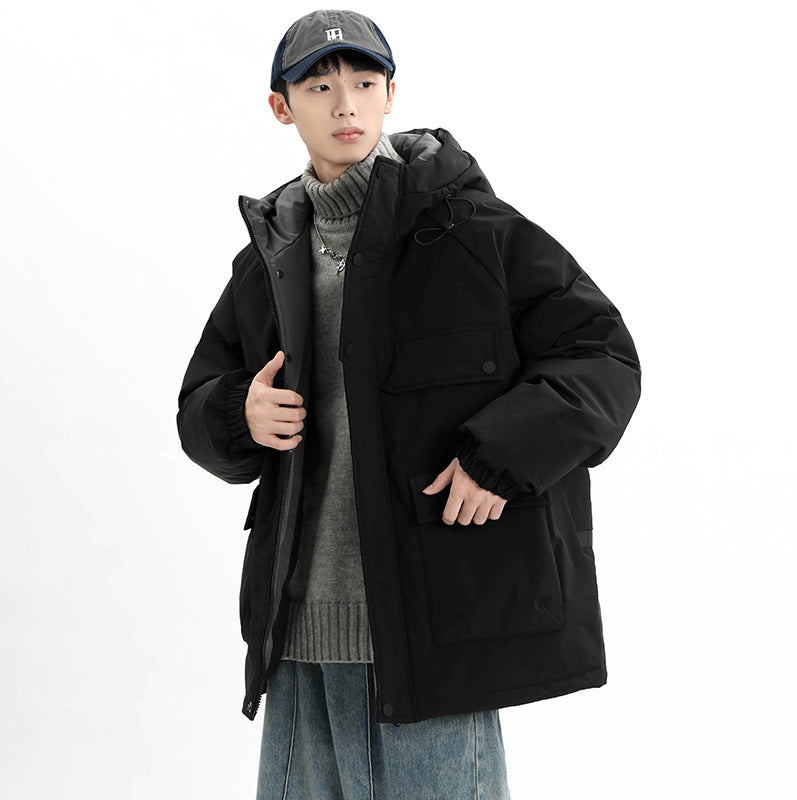 White duck down winter men's new, Korean version hooded thickened warm couple Internet celebrity down jacket