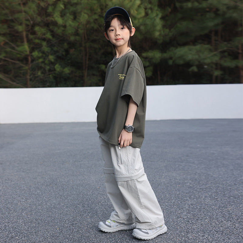 Boys' Detachable Quick-Drying Cargo Pants & Short-Sleeve Set
