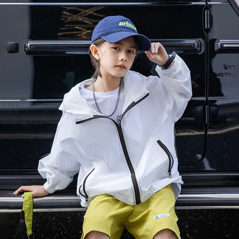 UPF50+ Lightweight, Breathable White Sun-Protection Jacket for Kids