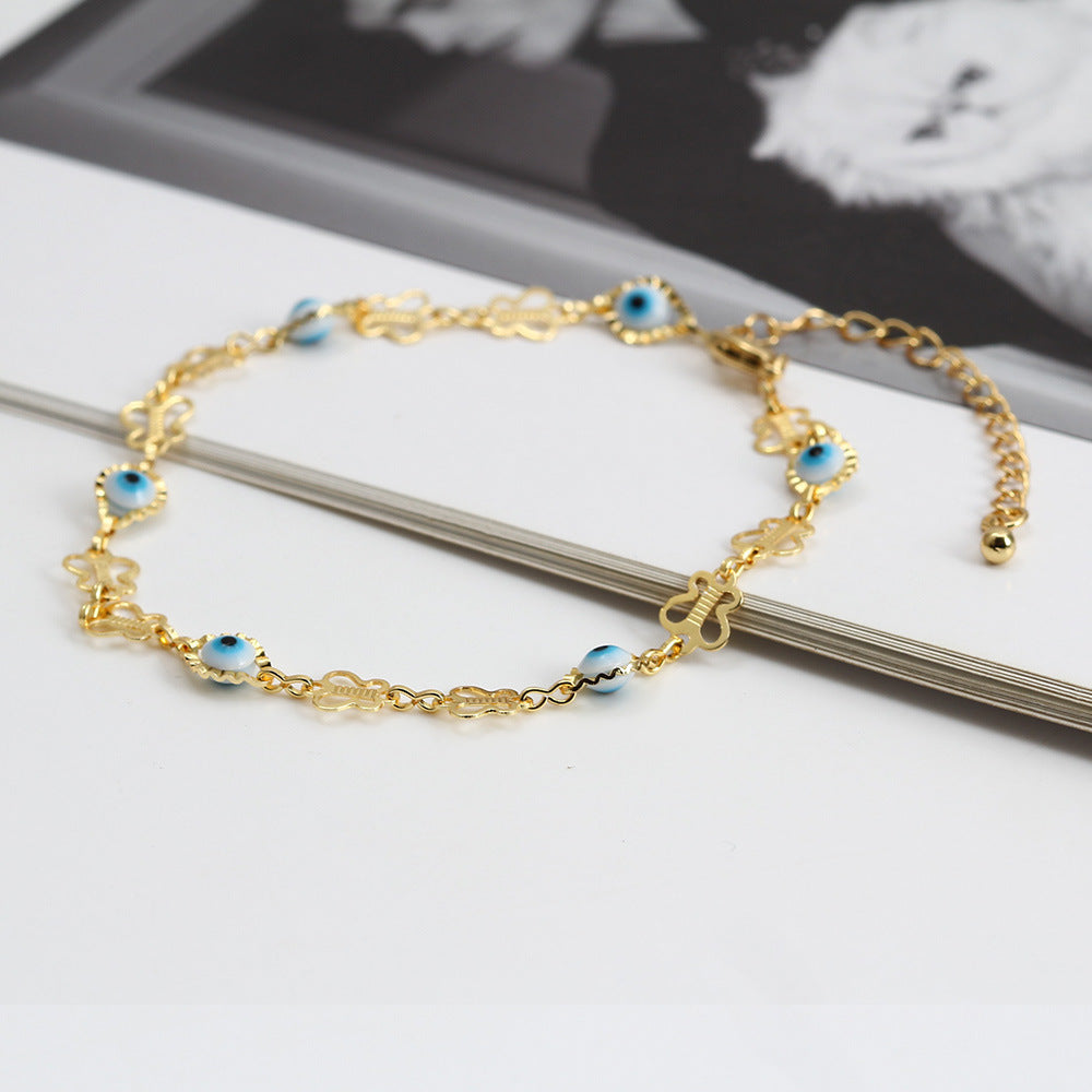 Evil Eye Anklet with Colorful Droplets