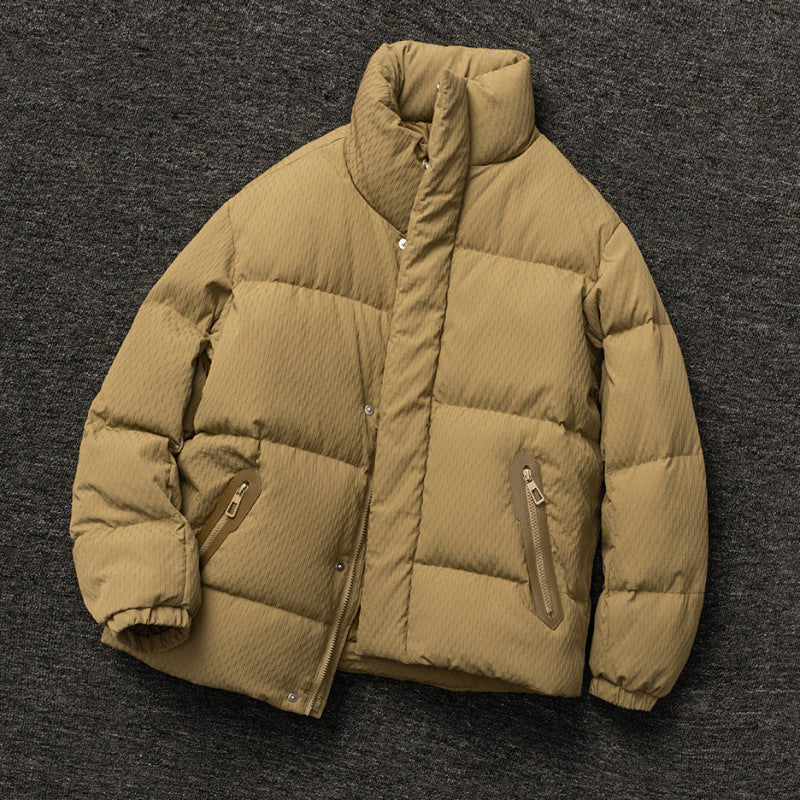 Men's Winter New Down Jacket - High-End Stand Collar Leather-Trim Pockets