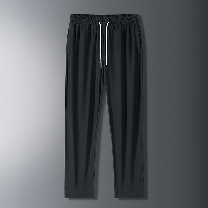 Unisex UPF 50+ Ice Silk Quick Dry Pants Thin Stretch Straight Cuffed Outdoor Casual Long Trousers