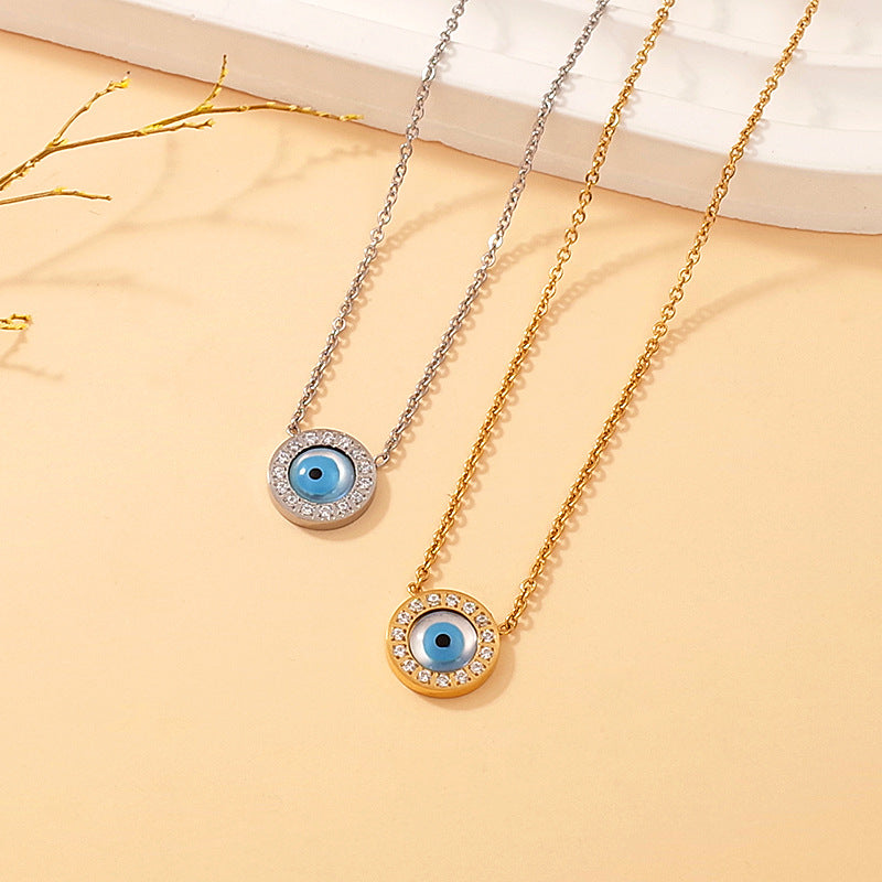 Titanium steel gold-plated evil eye pendant necklace