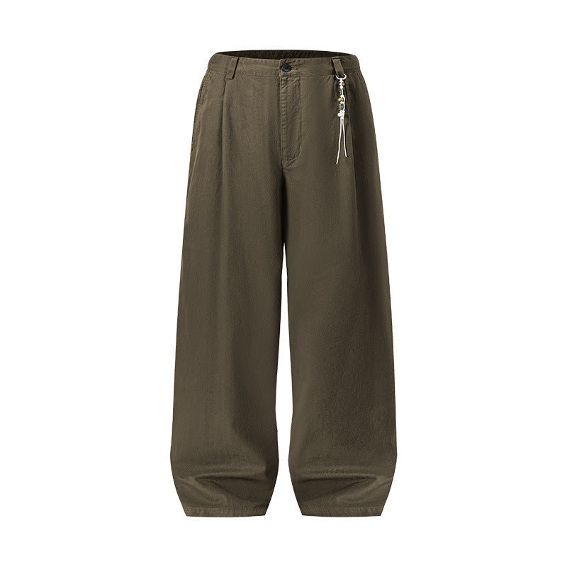 Washed Cotton Casual Straight-Leg Trousers