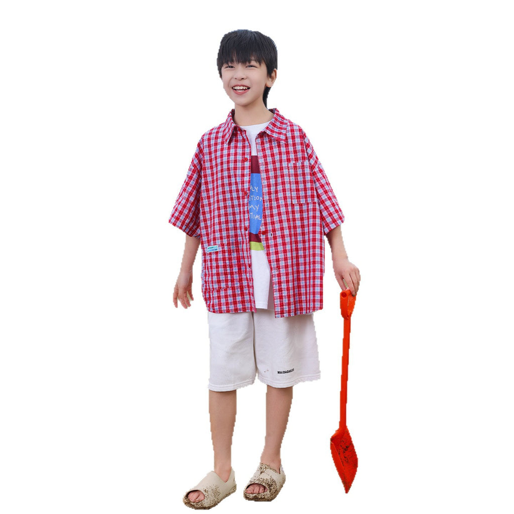 Boys' Lightweight Plaid Shirt with Pockets