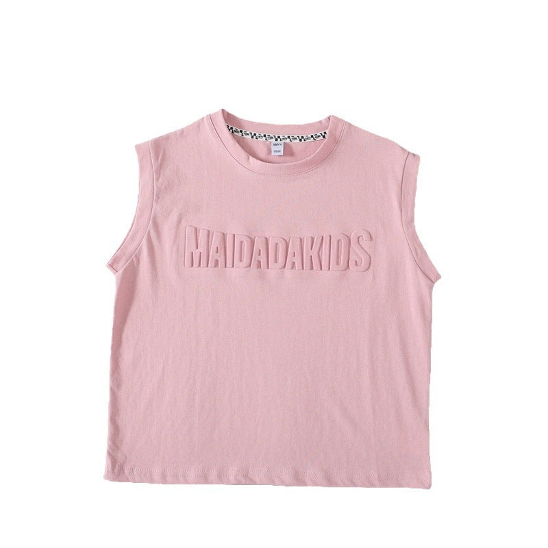 Dopamine Pink Class A Cotton Boys Summer Sleeveless Vest