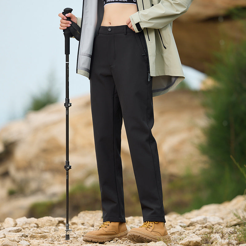 Women Winter Softshell Pants, Fleece‑Lined Wind‑Resistant Hiking Trousers
