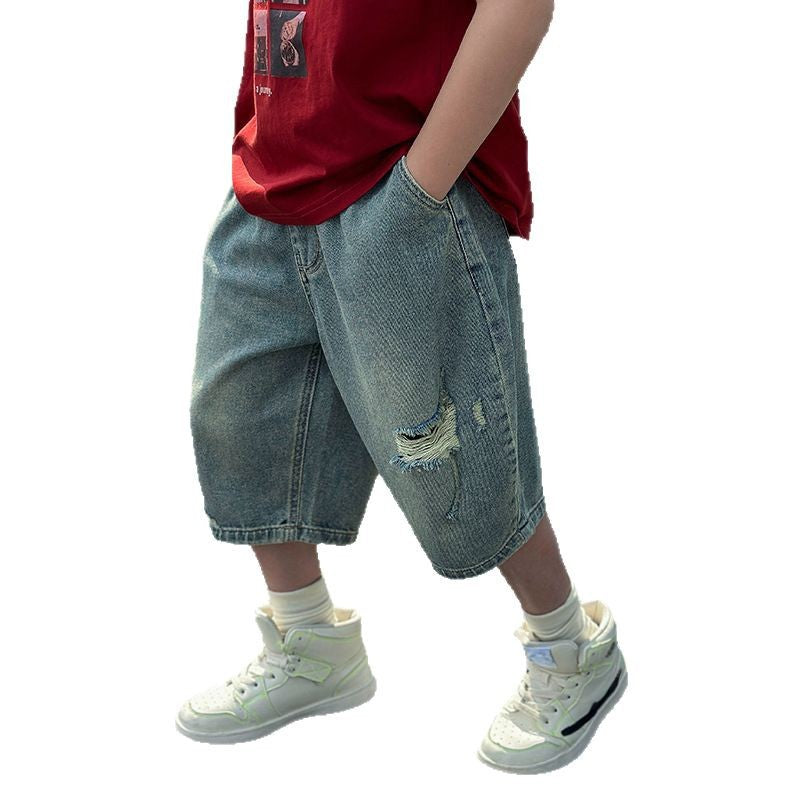 Boys Summer Thin Ripped Denim 7" Pants