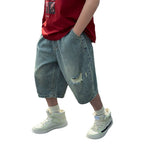 Boys Summer Thin Ripped Denim 7" Pants