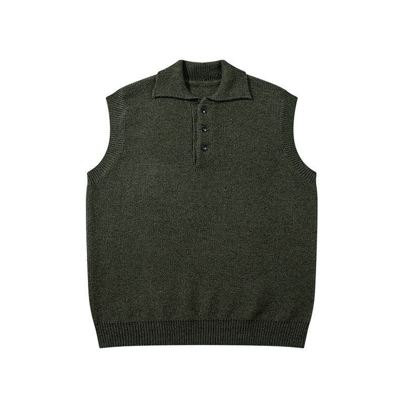 Sleeveless Collared Wool Knit Vest