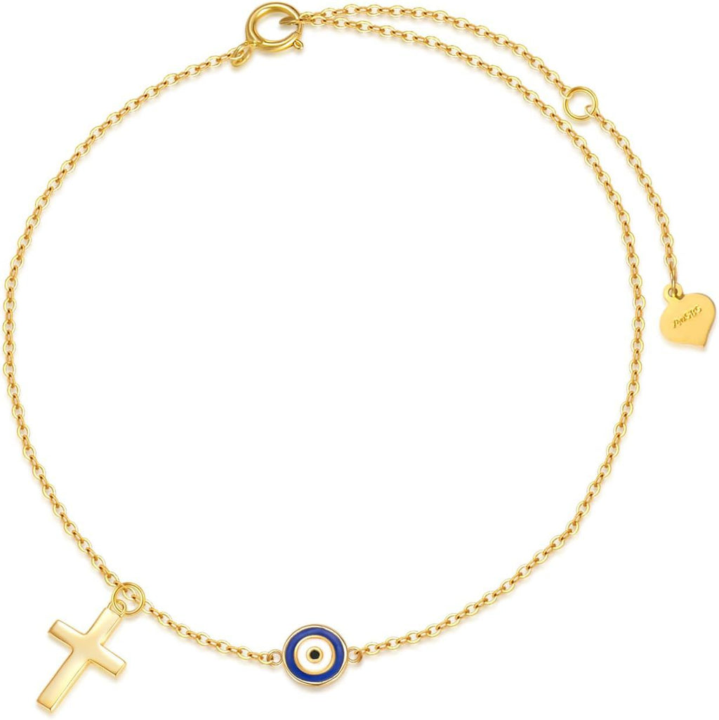 Minimalist Cross Evil Eye Anklet