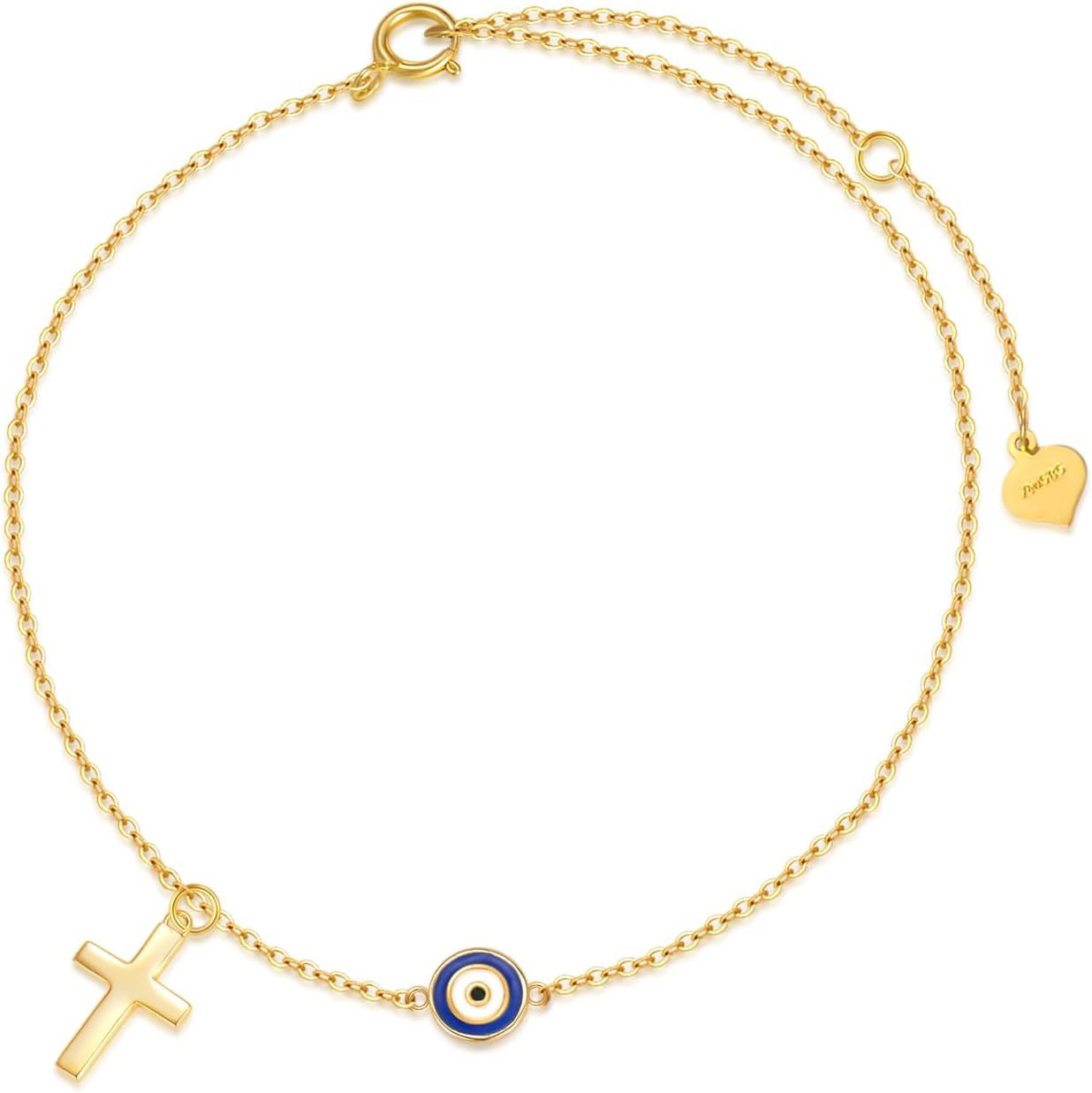 Minimalist Cross Evil Eye Anklet