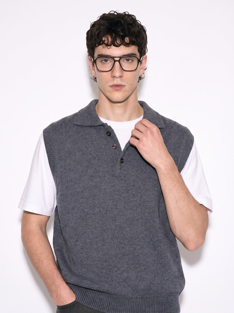Sleeveless Collared Wool Knit Vest