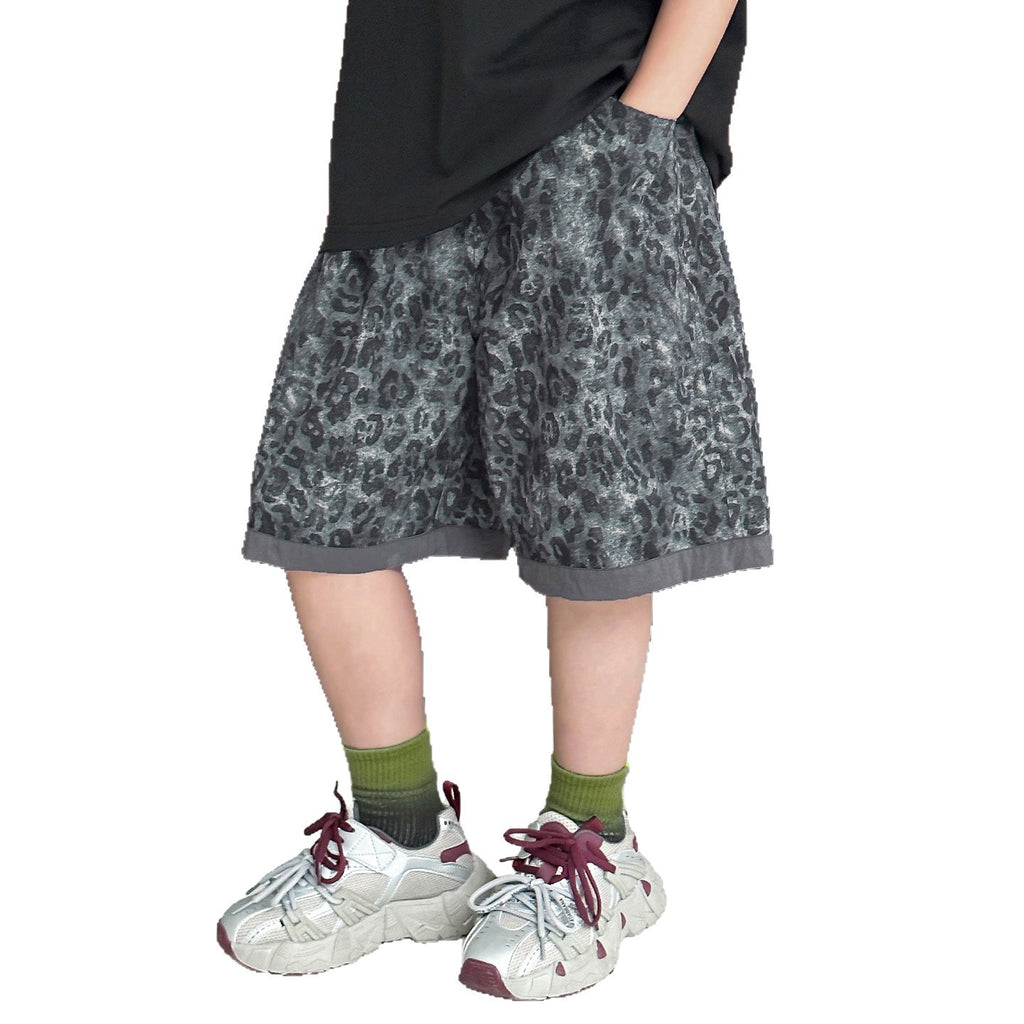 Boys Leopard Print Shorts, Summer Thin 5 Inch Pants for Big Kids